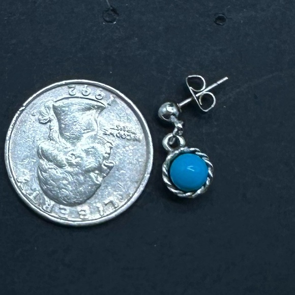 Turquoise Dangle Drop Earrings Turquoise Pierced Western Earrings in Silver - Picture 6 of 6